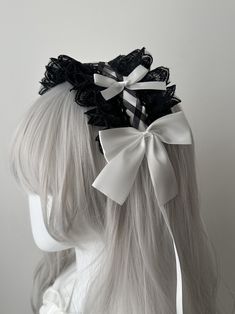 This striking Gothic Lolita Hairband is the perfect accessory for your Halloween ensemble. Featuring a dark and enchanting design, it showcases an abyssal bow that adds a touch of sweet yet edgy charm. Ideal for those who love to blend the cute and the macabre, this headpiece will elevate your look with an air of mysterious elegance. Adjustable Black Harajuku Headband, Gothic Black Headband Hair Accessory, Black Halloween Headband Hair Accessories, Black Gothic Headband Hair Accessory, Black Gothic Headband, Black Halloween Headband, Black Harajuku Headband For Party, Black Harajuku Style Party Headband, Black Harajuku Style Headband For Party