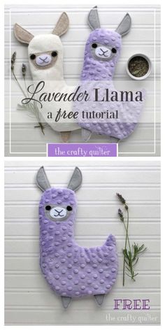 two llamas made out of crochet yarn, one is purple and the other is white