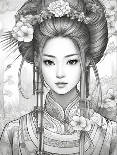 Japanese Geisha Drawing, Art Geisha, Puppy Coloring Pages, Spiderman Coloring, Bunny Coloring Pages, Geisha Art, 얼굴 그리기, Cars Coloring Pages, Dog Coloring Page