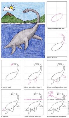 how to draw a dinosaur step by step with pictures and instructions for children's drawings