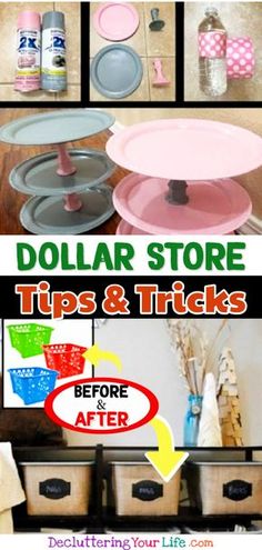 dollar store tips and tricks for decorating with items from the dollar store, including trays