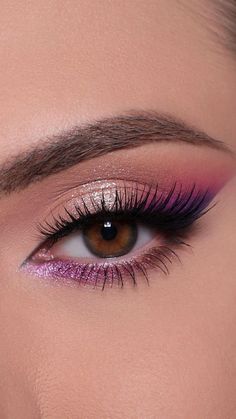 #partyeyemakeup #fashion #girlbeauty Neutral Eye Makeup With A Pop Of Color, Color Smokey Eye Makeup, Colorful Makeup For Brown Eyes, Trendy Eye Makeup 2024, Colorful Bridal Makeup, Make Up Purple Eyes, Purple And Silver Makeup, Ethereal Eye Makeup, Eye Makeup For Wedding