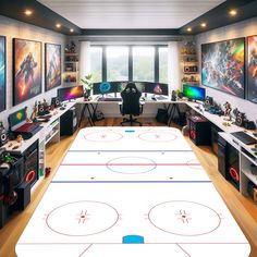 a hockey rink in the middle of a room