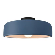 a blue ceiling light on a white background