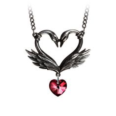 Add a statement piece to your jewelry collection with this striking black swan romance nu goth pewter pendant necklace. crafted from high-quality pewter, this romantic piece is perfect for any occasion and will add a touch of dark romance to your outfit. Goth Pendant, Swan Jewelry, The Black Swan, Red Heart Necklace, Alchemy Gothic, Goth Necklace, Pewter Jewelry, Swarovski Heart, Crystal Heart Necklace