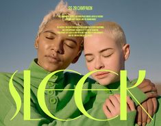 two women are embracing each other with the words shock in green on top of them