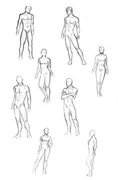 an image of male mannequins in various poses and positions drawn by hand