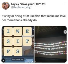 two different pictures with text that reads, it's taylor doing stuff like this that make me love more than i already do