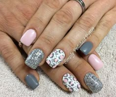 Grey And Pink Leopard Print Nails, Grey Pink Nail Designs, Leopard Gel Nails Cheetah Print, Barbie Pink Leopard Nails, Pink And Gray Leopard Nails, Grey Cheetah Nails, Cute Leopard Nails, Pink And Grey Nail Ideas, Pink And Grey Gel Nails