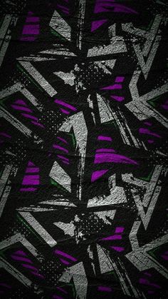 an abstract painting with purple and green colors on a black background that looks like it has been painted