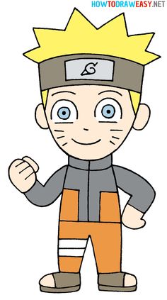 a drawing of a cartoon character wearing an orange and gray outfit