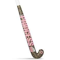 a pink and black hockey stick with leopard print on it