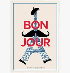 a poster with the eiffel tower in red, white and blue on it