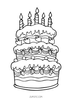 a birthday cake with candles on it coloring pages for adults and children to color in