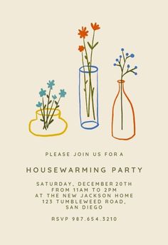 New Vases For New Home - Housewarming Invitation Template (Free) | Greetings Island Housewarming Invitation Templates, Housewarming Invitation, Housewarming Party Invitations, Greetings Island, House Warming Invitations, Handpoke Tattoo, Desain Editorial, Party Invite Design, Simple Cartoon