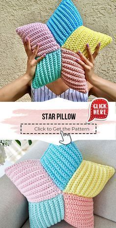 the star pillow is made with yarn and crochet, it's easy to make