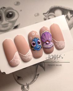 Disney Nails Characters, Moana Nails Disney, Nail Set Designs, Up Nails Disney, Disney Nail Art Designs, Moana Nail Art, Cartoon Nails Disney, Nails Disney Designs, Character Nail Designs