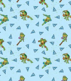 a blue background with teenage mutant turtles on it's sides and triangle shaped shapes