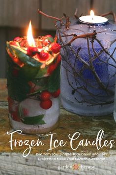 two frosted glass candles sitting next to each other