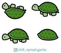 four green turtle stickers on a white background with the words chill nympp gacha