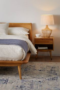 Bolig Bedroom Collection Mid Century Scandinavian Bedroom, Scandi Bed, Beautiful Bed Designs, Simple Bed Designs, Purple House, Mid Century Modern Bed, Happy Room, Mid Century Bedroom, Scandinavian Designs