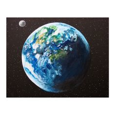 a painting of the earth and moon in space