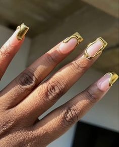 Short Almond Shaped Nails, Overlay Nails, Golden Nails, Nail Collection, Glow Nails