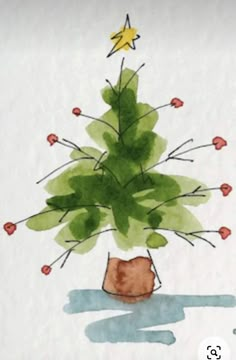 a watercolor painting of a small christmas tree