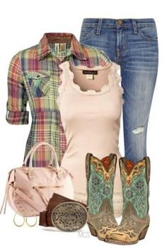 I especially love the boots!! #countrygirl #countryoutfit #countryfashion For more Cute n' Country visit: www.cutencountry.com and www.facebook.com/cuteandcountry Looks Jeans, Looks Country, Country Fashion, Skirt Maxi, Mode Casual, Cowgirl Outfits, Outfit Trends