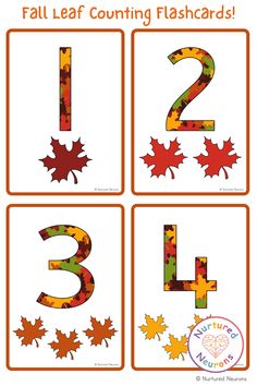 fall leaf counting flash cards with numbers and leaves