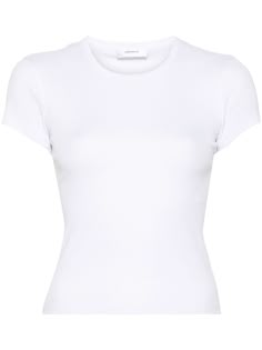 white cotton jersey texture crew neck short sleeves straight hem unlined White Top Short Sleeve, White T Shirt Aesthetic, White T Shirt Png, White Shirt Png, White T Shirts For Women, White Basic Top, Nyc Cap, Basic White Shirt, Plain White Top