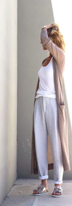 Perfect loungewear that could also be worn out   MINIMAL + CLASSIC: linen pants & silver Birks Lazy Day Outfits, Looks Chic