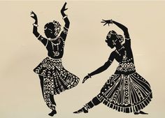 two silhouettes of people dancing with their hands in each other's pockets and arms