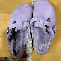 Beautiful , Soft And Comfortable Purple Boston Birkenstocks, Shoes Birkenstock, Birkenstock Boston, Purple Suede, Pretty Purple, Birkenstock Shoes, Mule Clogs, Big Size, Color Purple