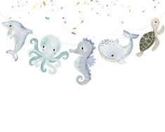 Under the Sea Birthday Banner Cute Watercolor Ocean Party Supplies Baby Shower Birthday Decorations for Watercolor Sea Animals - Etsy Two The Ocean Birthday Party, Sea Themed Baby Shower Ideas, Watercolor Sea Animals, Sea Baby Shower Theme, Under The Sea Background, Cartoon Banner, Adventure Cartoon, Shower Images, Ocean Birthday Party