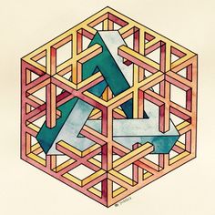 a drawing of an abstract cube with arrows