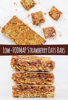 low - fodmap strawberry oats bars stacked on top of each other