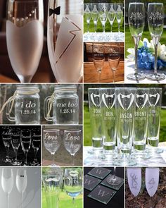 there are many wine glasses that have names on them, but not in the pictures