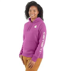 Women's Relaxed Fit Midweight Logo Sleeve Graphic Hoodie | Gear | Carhartt Pink Carhartt, Sweatshirts Hoodie Women, Carhartt Logo, Carhartt Hoodie, Carhartt Womens, Three Piece, Signature Logo, Graphic Hoodies, Pullover Sweatshirt