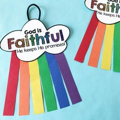 two colorful paper tags with the words god's faith on them