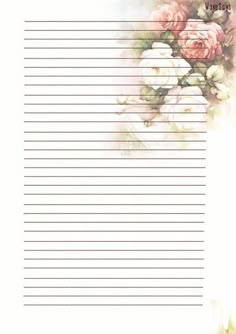 a blank lined paper with flowers on it