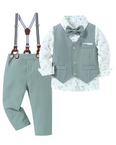 PRICES MAY VARY. Material: Toddler boy wedding outfit is made of 95% polyester and 5% spandex.Soft, breathable and skin-friendly for your little boy. Practical Design: Toddler boys formal suit is tailored for the little gentleman.The single-breasted vest with faux pockets enhances the formal look, making your boy stand out at any events. Occasions: Toddler boy gentleman outfit is suitable for various formal occasions such as baptisms, pageants, parties, weddings, church services, cocktail partie Bow Ties With Blue Suits, Toddler Boy Wedding Outfit, Toddler Wedding Outfit Boy, Toddler Boy Dress Clothes, Baby Boy Wedding Outfit, Toddler Suit, Formal Dress Shirt, Wedding Outfit For Boys, Outfits Formal