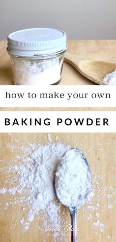 baking powder on a spoon with the words how to make your own baking powder