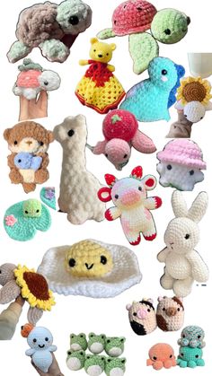 there are many crocheted stuffed animals together