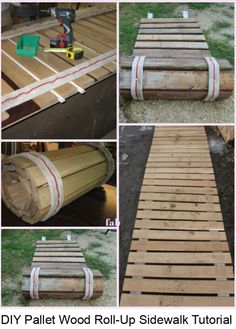 the steps to build a pallet wood roll - up sidewalk