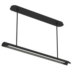 an overhead light fixture with two lights hanging from it's sides and one is black