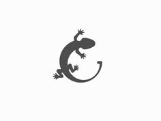 a gecko silhouetted on a white background with the letter c in the middle