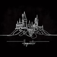 hogwart's castle in black and white with the words hogwarts on it