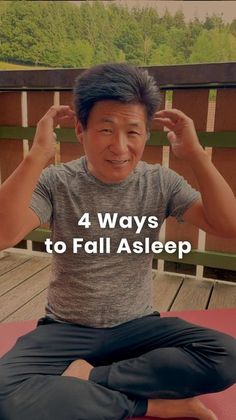 a man sitting on top of a yoga mat with the words 4 ways to fall asleep