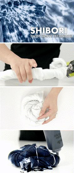 there are three pictures showing how to make an umbrella out of yarn and fabric with the words shibori on it